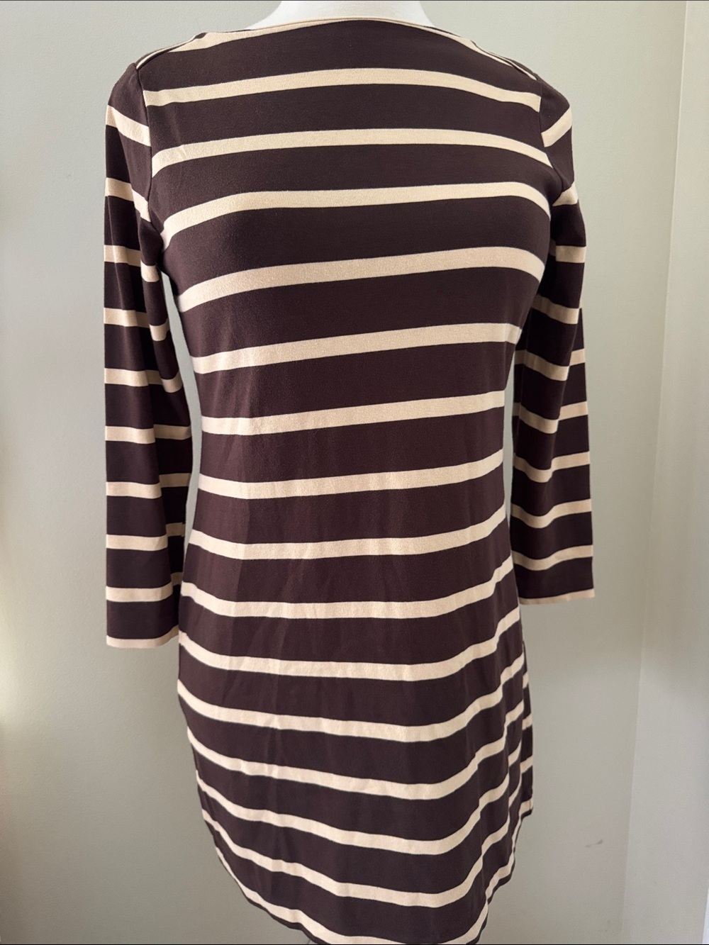 L.L. Bean Striped Cotton Jersey Dress Boat Neck 12P